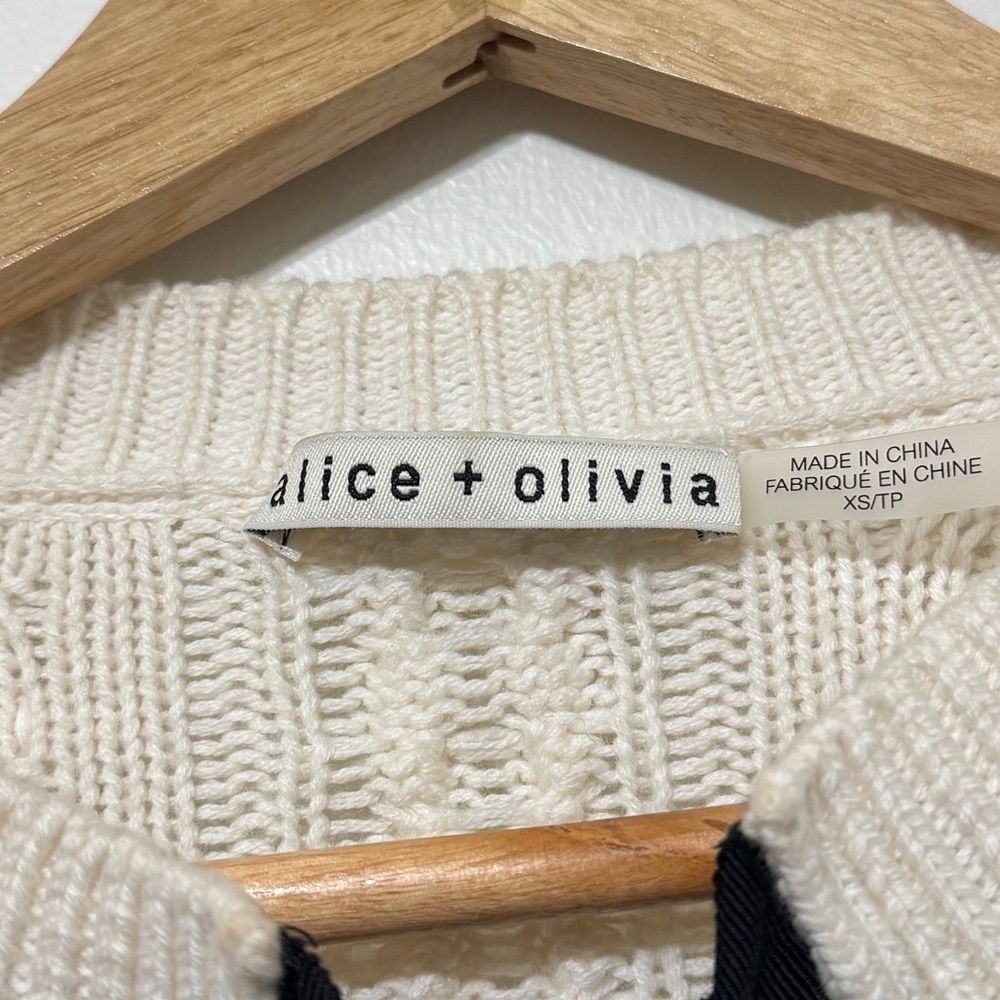 Alice + Olivia Kitty Puff-Sleeve Cardigan Size XS Oversized Cream White Black - Picture 3 of 9